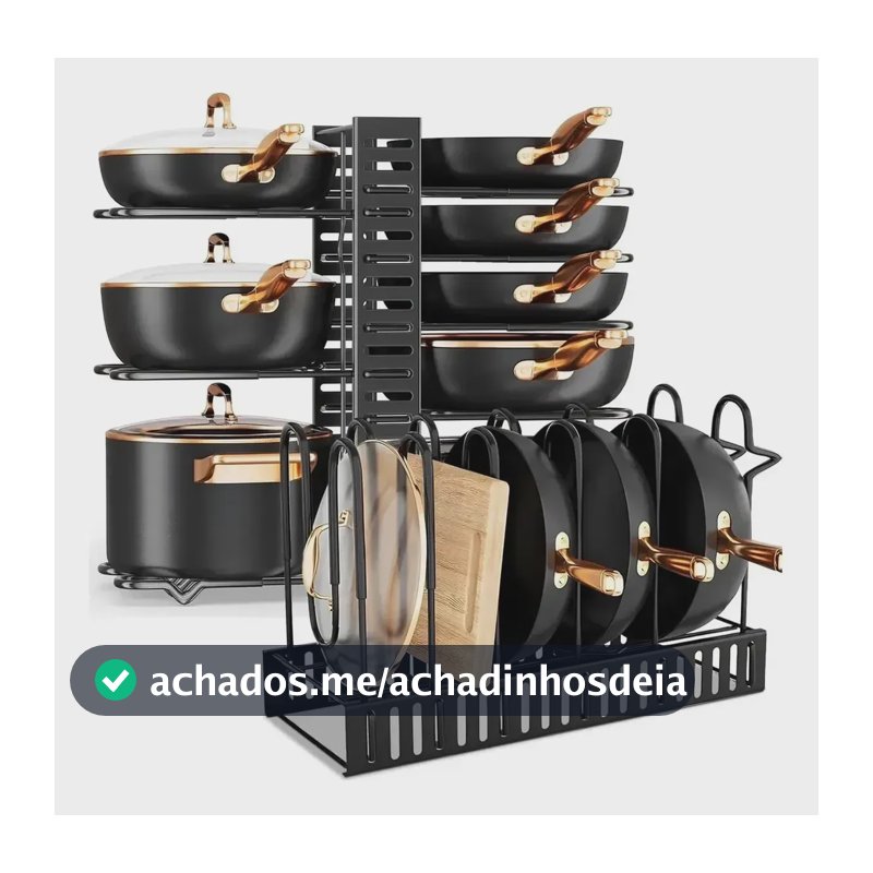 Organizador De Panelas E Frigideiras Ajustável 8 Camadas Preto