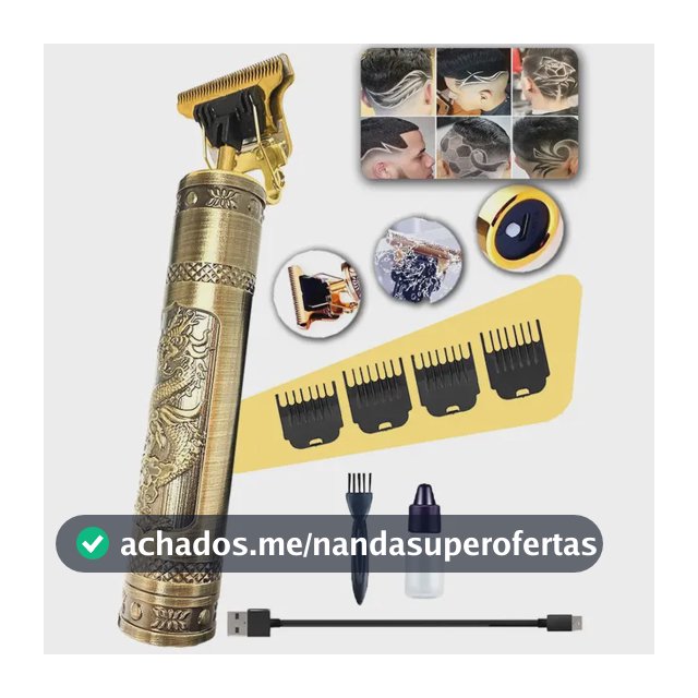Máquina De Cortar Cabelo E Aparador De Barba Dr. Hank Dourado Lâmina T Sem Fio Recarregável Usb, 4 Pentes 1 Ao 4 Mm Motor Potente