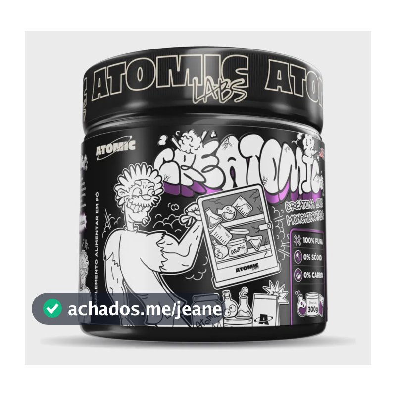 Creatina 100% Pura Monohidratada - Creatomic Atomic Labs 300g - Rende 100 doses - Sabor Neutro