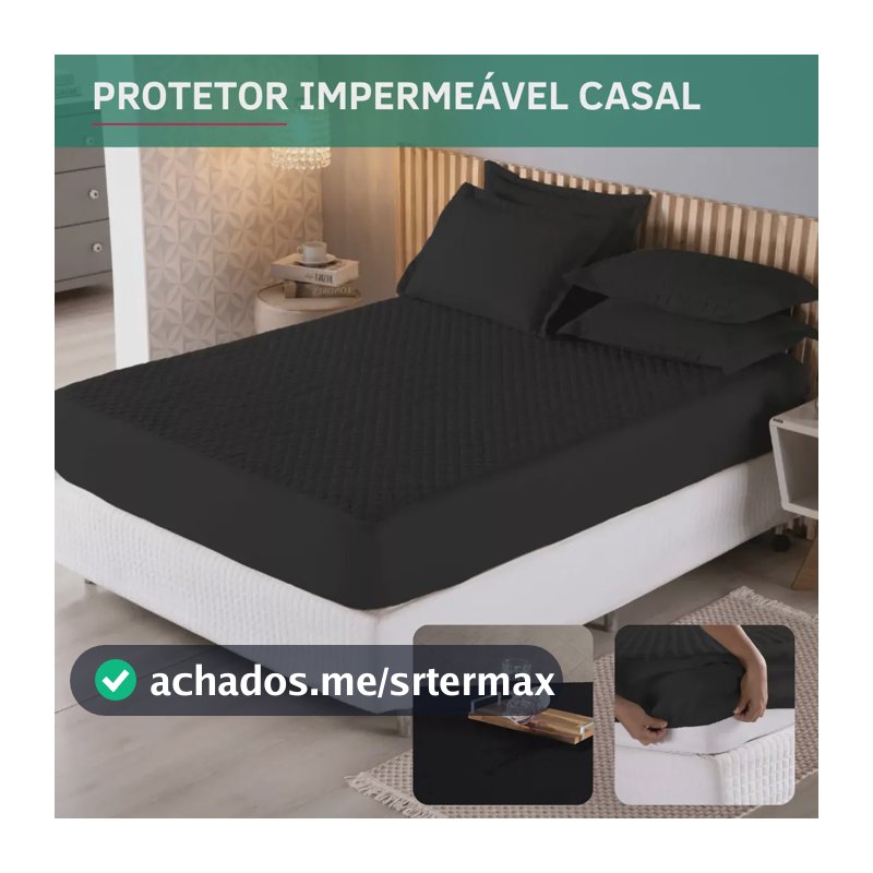 Capa Protetora De Colchão Casal Matelado Impermeável Antiácaro Antialérgico Respirável Macio E Não Esquenta Preto
