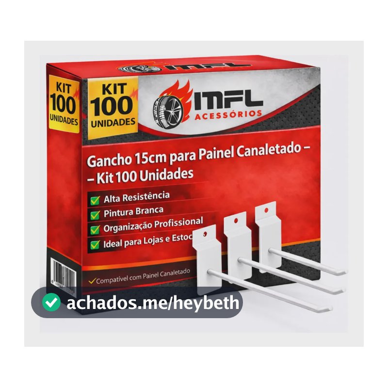 Kit 100 Ganchos Para Painel Canaletado Cor Branco 15cm