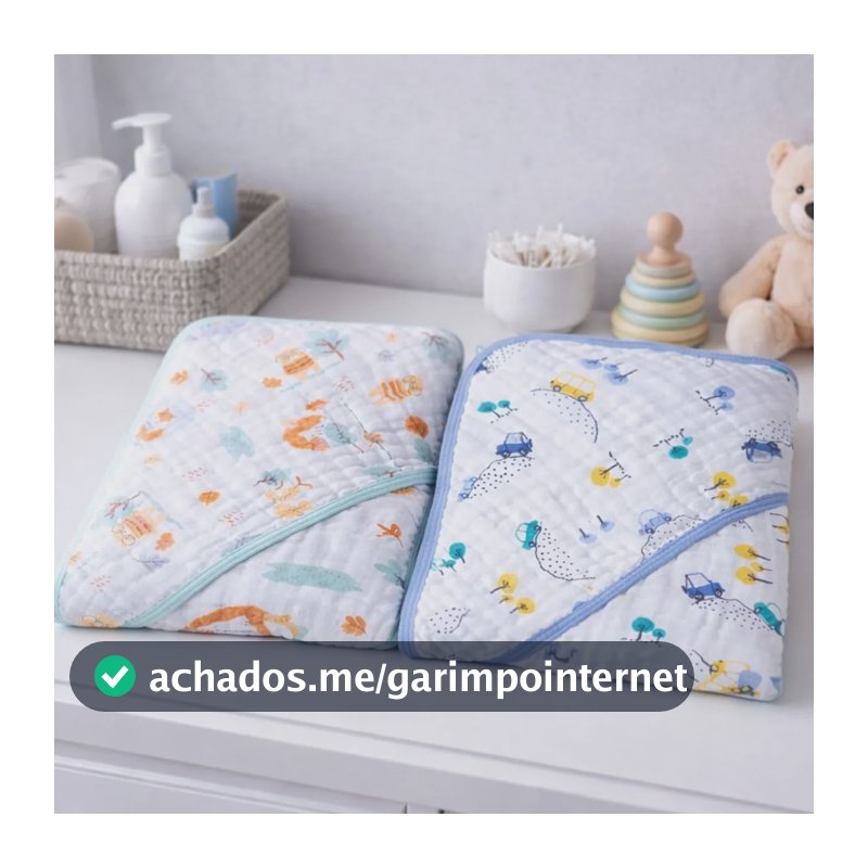 Kit 2 Toalhas De Banho Bebe Soft Fralda Capuz Enxoval Menino