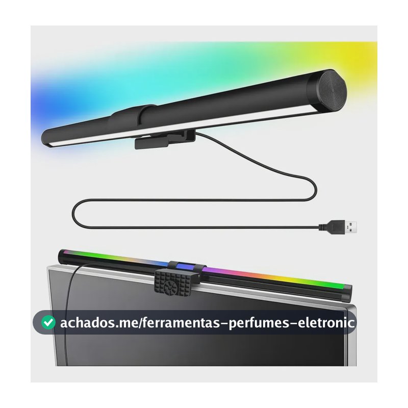Luminária Barra Led Computador Monitor Rgb Tons Regulável Preto 12v