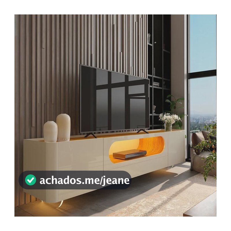 Rack Para Tv Até 85 Polegadas Com Led Com Pés Vidro Ddwt Off White/naturale
