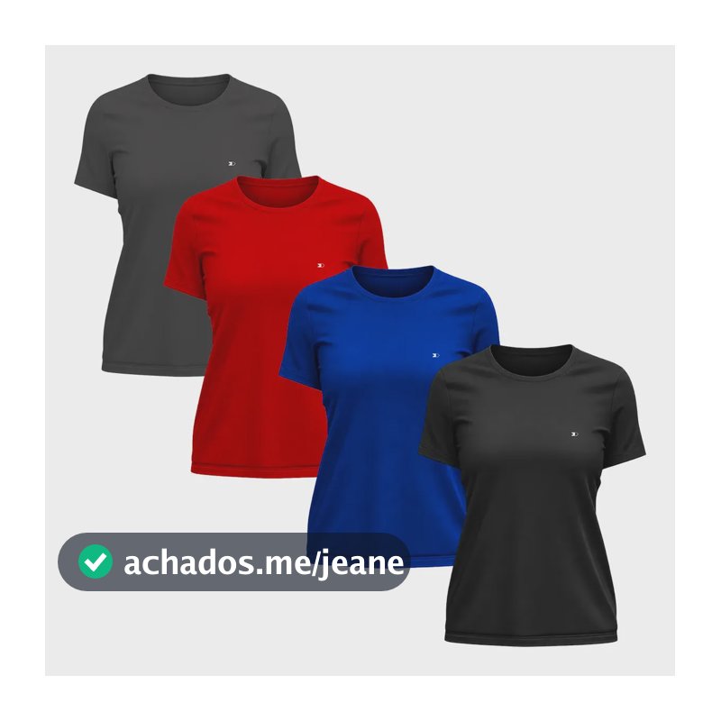 Kit 4 Camisetas Dry-fit Sandrini Baby Look Feminina Academia Cinza/preto/royal/rubi Liso G