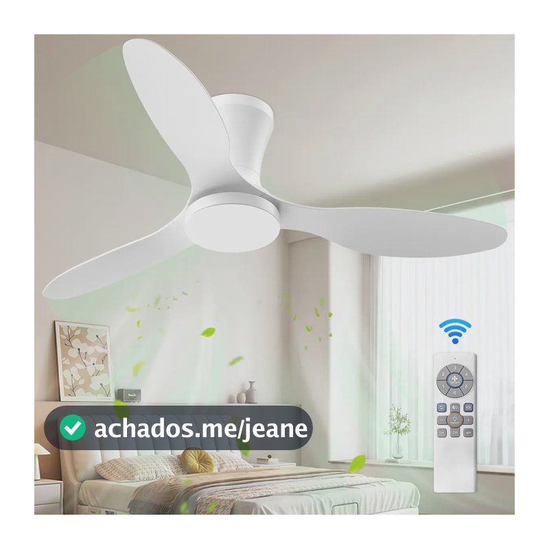 Ventilador de teto moderno de 42 polegadas com luz e controle remoto, perfil baixo, 3 pás de acabamento duplo, motor DC silencioso e reversível, 3 cct+6 velocidades para ambientes internos/externos