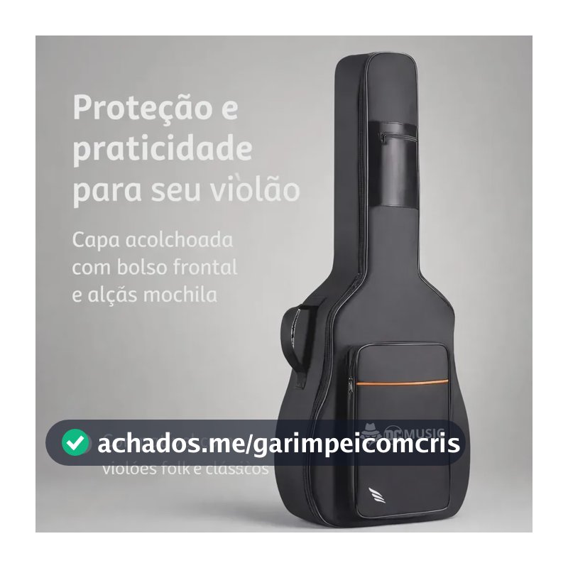 Capa para Violão Don Caprini Acolchoada com Alça Mochila e Bolso Frontal para Folk e Clássico até 41"