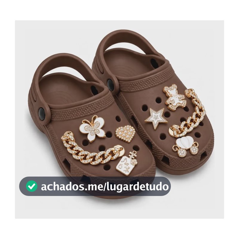 Babuche Decorada Com Enfeites Super Leve E Macio Marrom 33/34