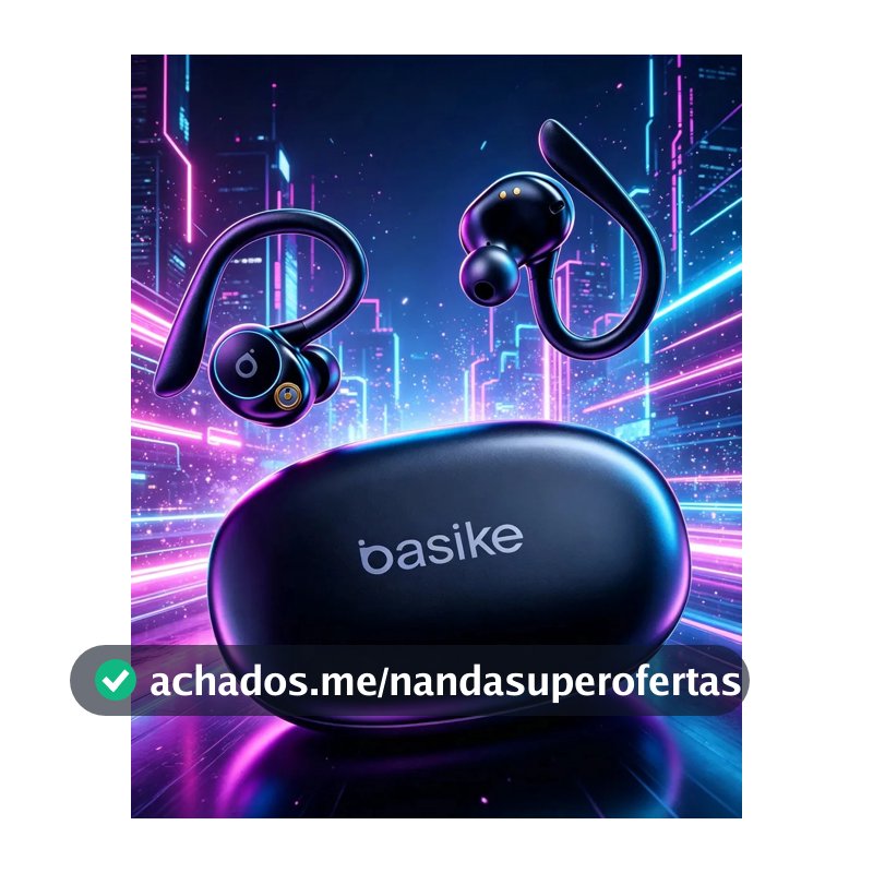 Fone de Ouvido Bluetooth 5.4 TWS com Ear Clip e Gancho, Som HiFi Graves Potentes e 3D, 50h Bateria e Carga Rápida, ENC Cancelamento de Ruído, IPX6 à Prova d'Água – Ideal para Academia e Corrida Basike