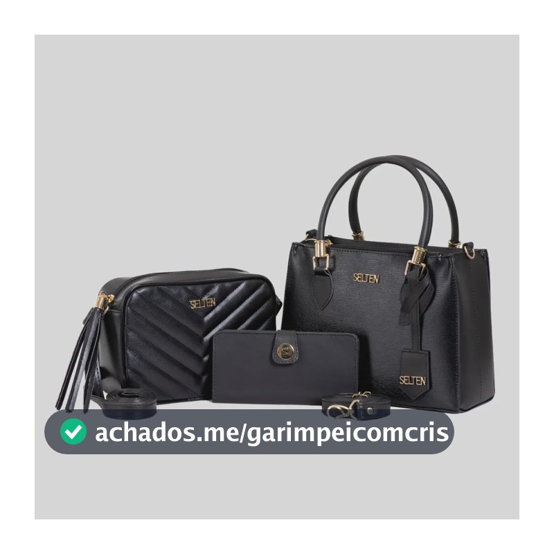 Bolsa Transversal Media E Bolsa Pequena Com Mini Carteira kit bolsas Pretas Selten