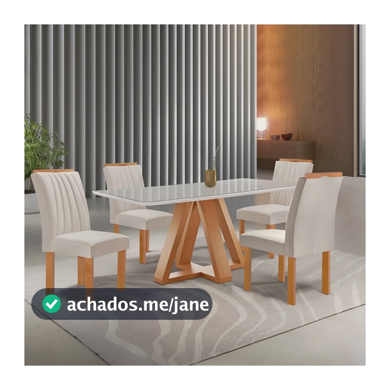Conjunto Mesa Tampo Smart Plus Vidro Kyra 120cmx90cm 4