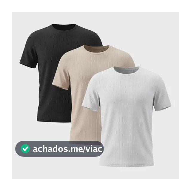 Kit 3 Camisetas Masculina Canelada Americana Gola Careca