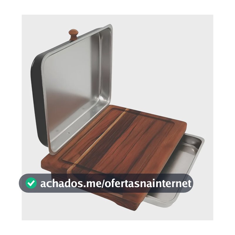 Tábua Churrasco Carne C/ Forma E Tampa Removível Preta 43cm  Liso Preto