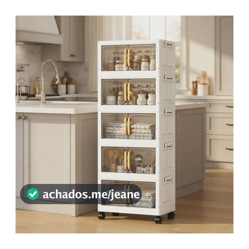 Armário Multiuso Dobrável Com Rodinhas 40cm5 Camadas  Caixa