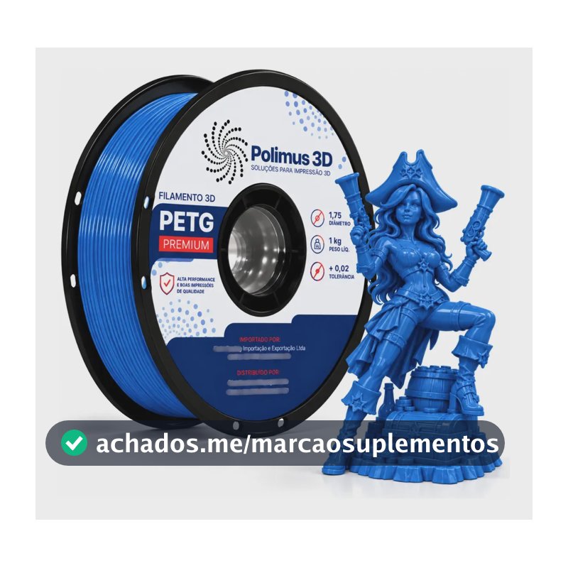 Filamento De Impressora 3D PETG Cor AZUL 1kg Polimus 3D Brilho Premium Para Imprimir Peças 3D Impressão 3D Modelagem Miniaturas Enfeites e Projetos