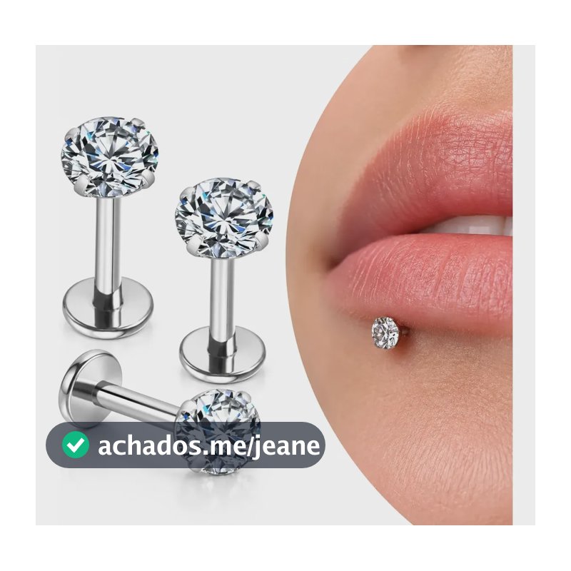 Kit 12 Piercings Aço Zircônia Labret Helix Tragus Conch Flat