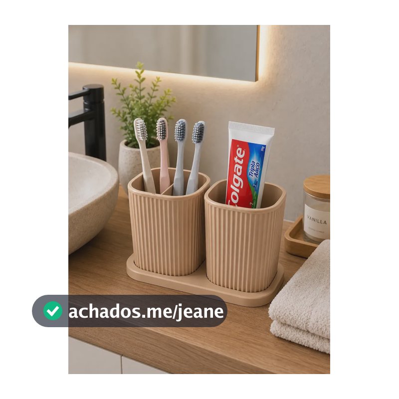 Porta Escova De Dente Organizador Kit Banheiro Creme Dental Bege