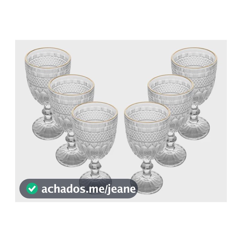 Jogo com 6 Taças de Vidro 345ml com Borda Dourada Brand Wolff
