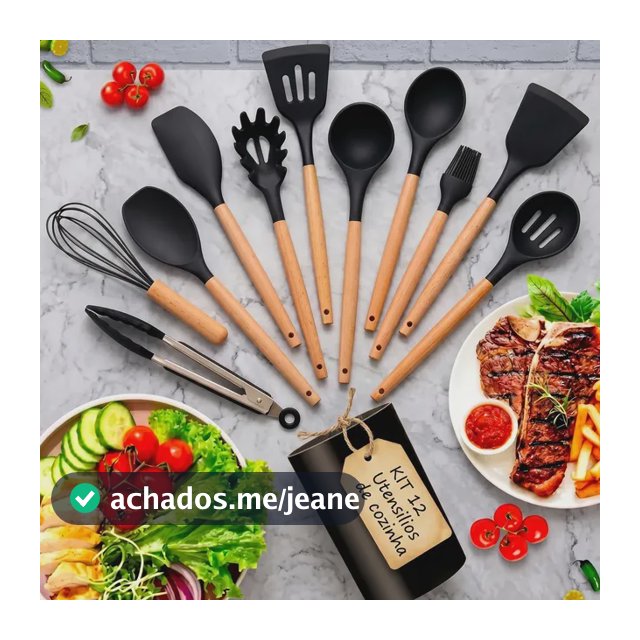 Kit 12 Utensílios De Cozinha Em Silicone Cabo Madeira Antiderrapante Resistentes Ao Calor Antiaderentes Ideal Para Panelas E Preparos Completos Ponte Lar Utilidades Preto