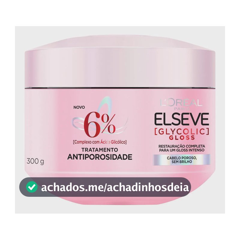 L'Oréal Paris Elseve Glycolic Gloss Máscara Capilar Antiporosidade, com Ácido Glicólico, Sela a Cutícula, Garante 3X Mais Brilho Espelhado e Maciez Intensa, 300g