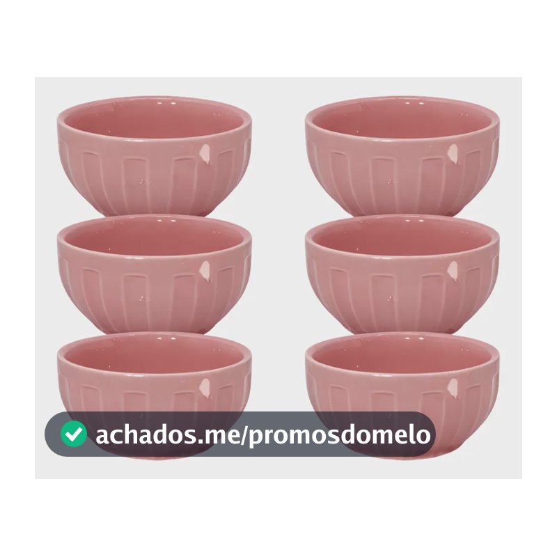 Kit 06 Bowl Tigela Porcelana 620ml Rosa Cumbuca Tijela Sopa Rosa