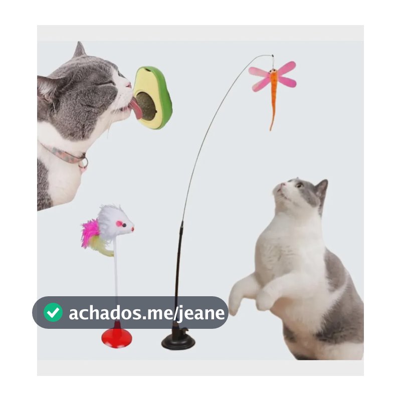Kit 3 Brinquedo Gato Varinha Com Ventosa Fixa Chao Catnip Vara Com Bichinho
