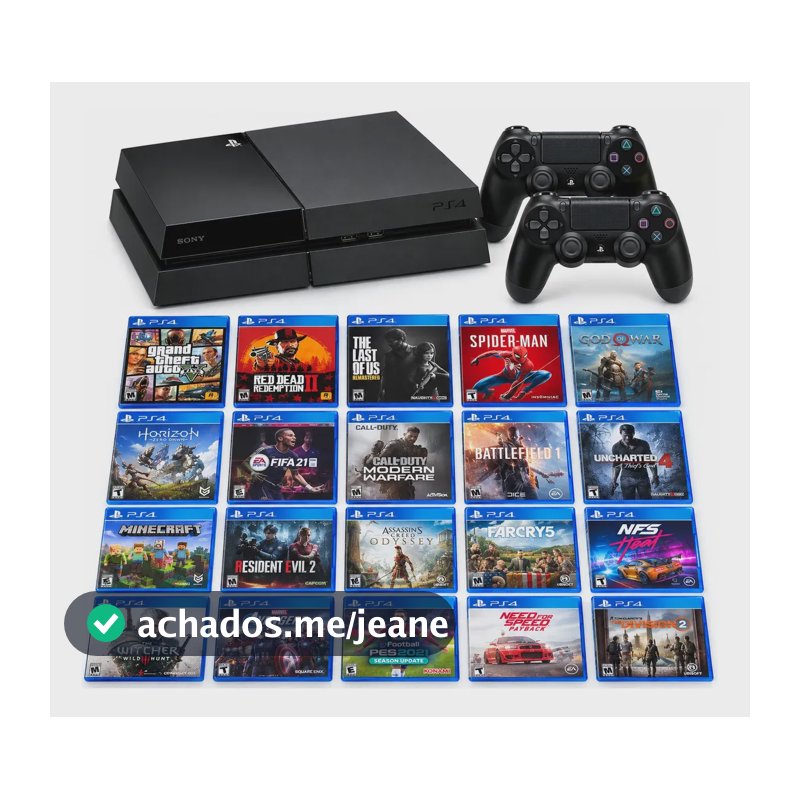 Ps4 Playstation 4 Com Mais De 20 Jogos E 2 Controles Preto