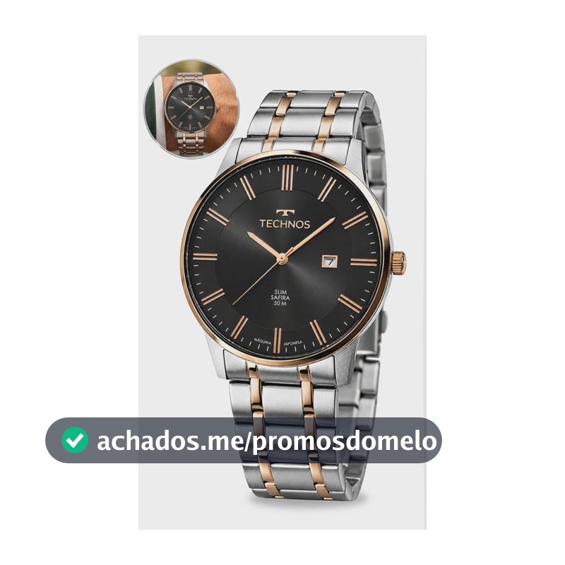 Relógio Technos Masculino Vidro de Safira Analógico Com Calendário Em Aço