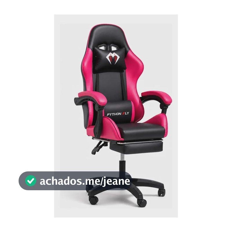 Cadeira Gamer Profissional Ergonômica Com Apoio Para Pés Preto E Rosa Couro Sintético