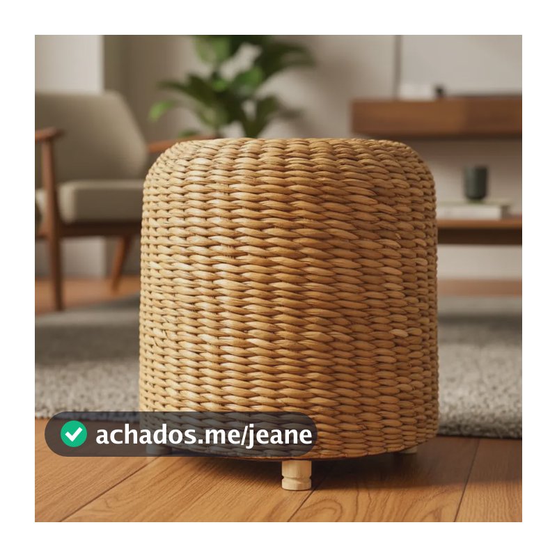 Puff Redondo Decorativo Taboa Natural Rustico Pé De Madeira Taboa Natural