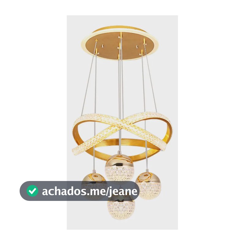 Lustres Led Pendente Moderno,luminaria De Teto 2anéis 4bolas 127/220v Dourado