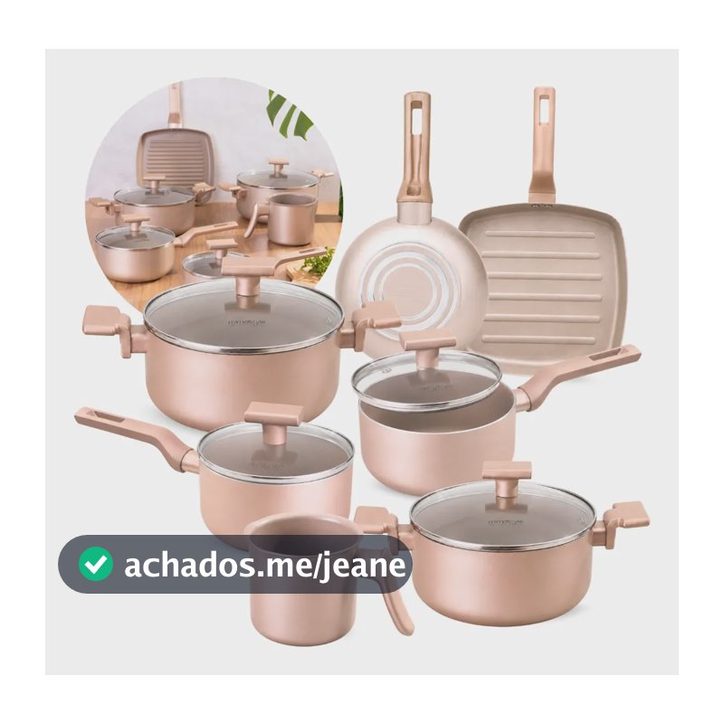Conjunto De Panelas Sartin Champ 7 Peças Cerâmica Mimo Style Champanhe