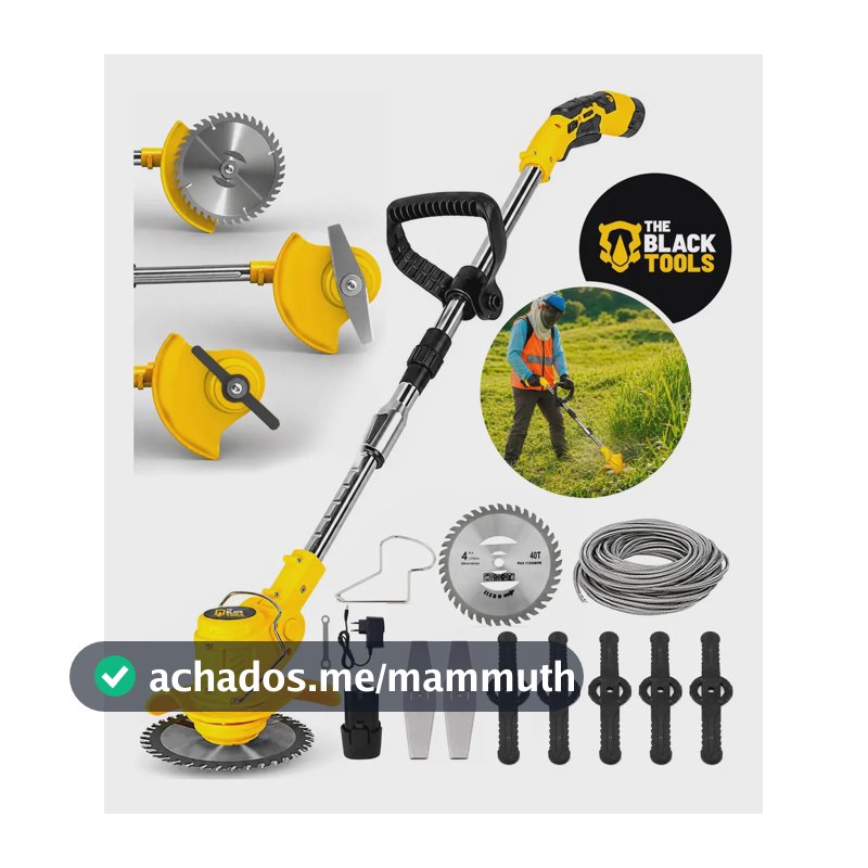 Roçadeira Aparador Grama A Bateria Recarregável 460w Profissional Com Acessórios Tcg12b The Black Tools
