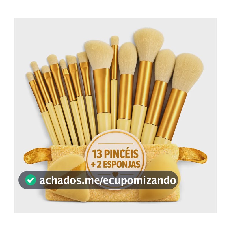 Kit Pincéis De Maquiagem 15 Peças: 13 Pincéis + 2 Esponjas Amarelo