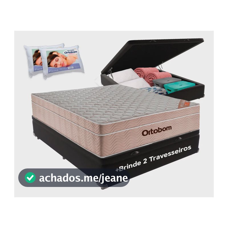 Cama Box Baú Preto E Colchão Airtech Ortobom Casal