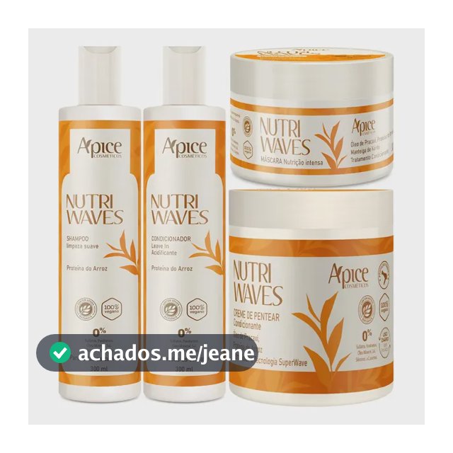 Kit Nutrição Capilar Ápice Nutri Waves com Shampoo, Condicionador, Máscara e Creme de Pentear