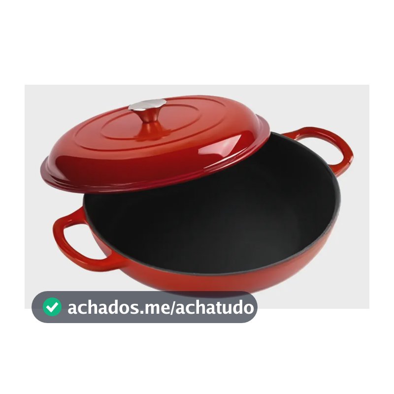 Panela Ferro Frigideira Tampa Redonda Ferro Fundido Esmaltada Antiaderente Com Tampa Cor Vermelho