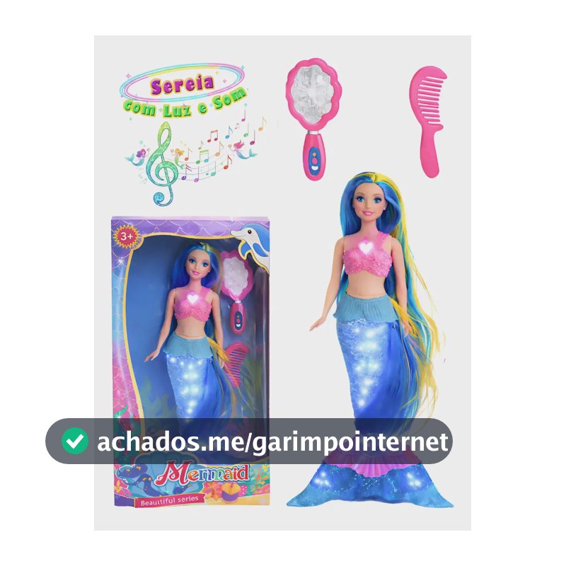 Boneca Sereia Com Luz Led Cauda Que Brilha E Acessórios Top