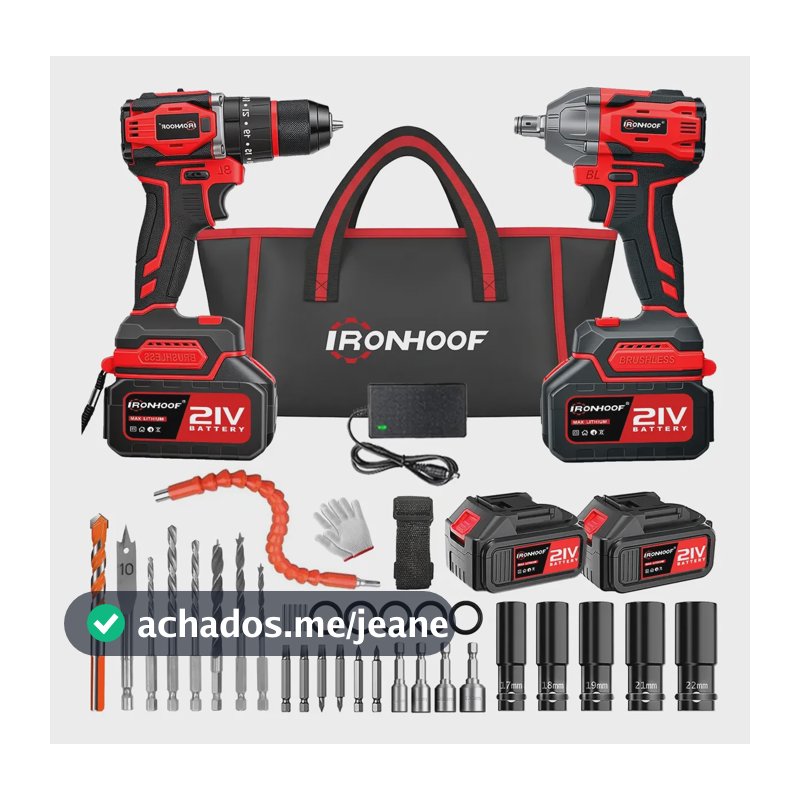 Kit Chave De Impacto Furadeira Parafusadeira Brushless 21v
