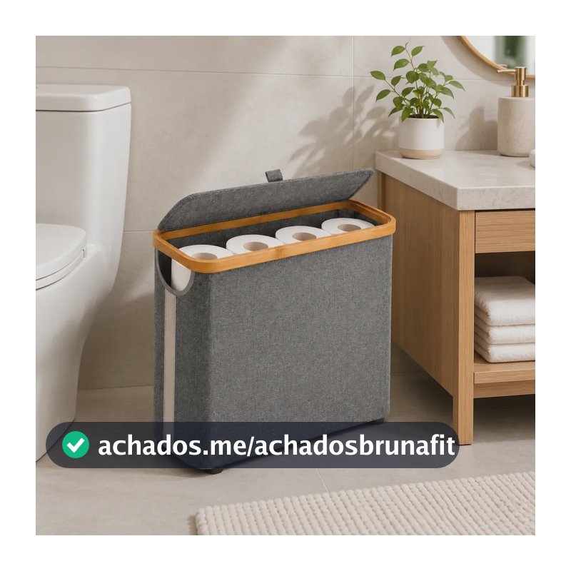 Cesto Organizador De Papel Higiênico Porta Rolos Banheiro Cinza
