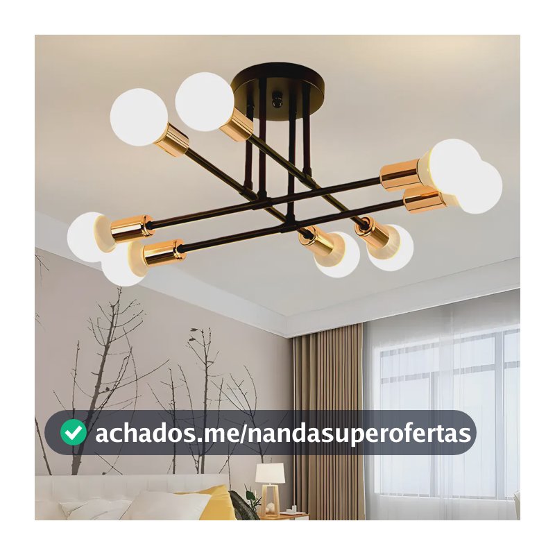Luminária Lustre Teto Moderno Para Cozinha Sala 8 Cabeças 127/220v Preto/dourado