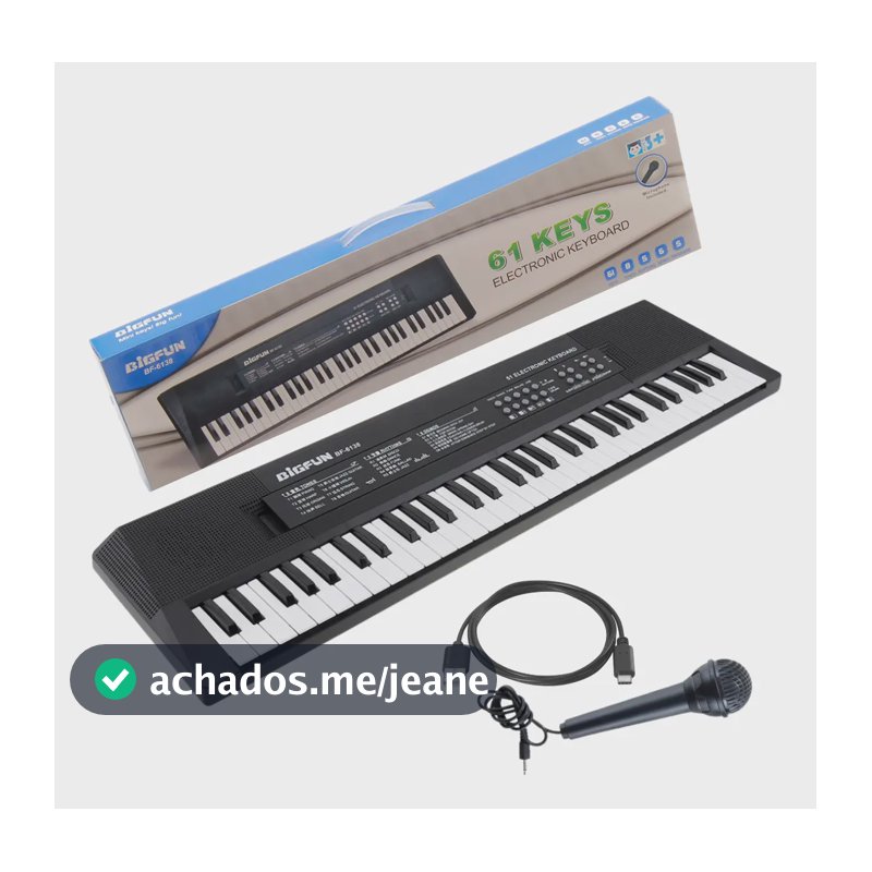 Teclado Eletrônico Musical 61 Teclas Bigfun Com Microfone Cor Preto