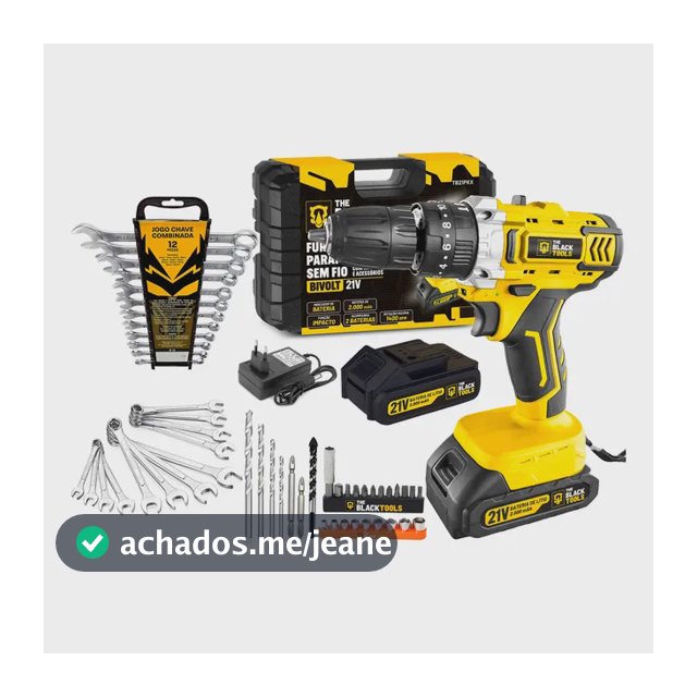 Furadeira Parafusadeira Impacto S/ Fio 21v + Kit 22 Peças Amarelo 127/220v