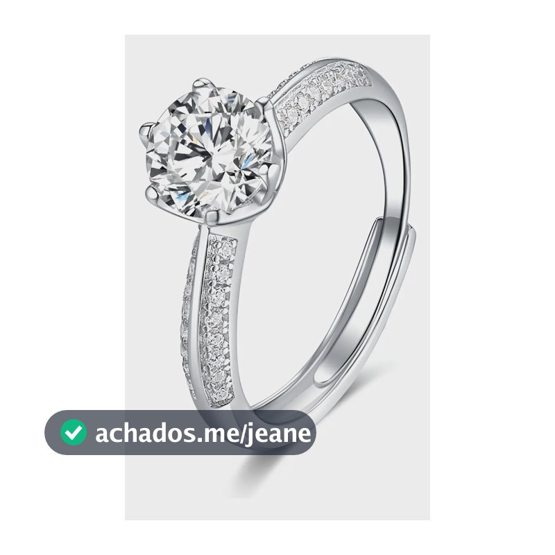 Anel Soltário 1 Quilate Cravejado Prata 925 Moissanite Prateado Ajustável