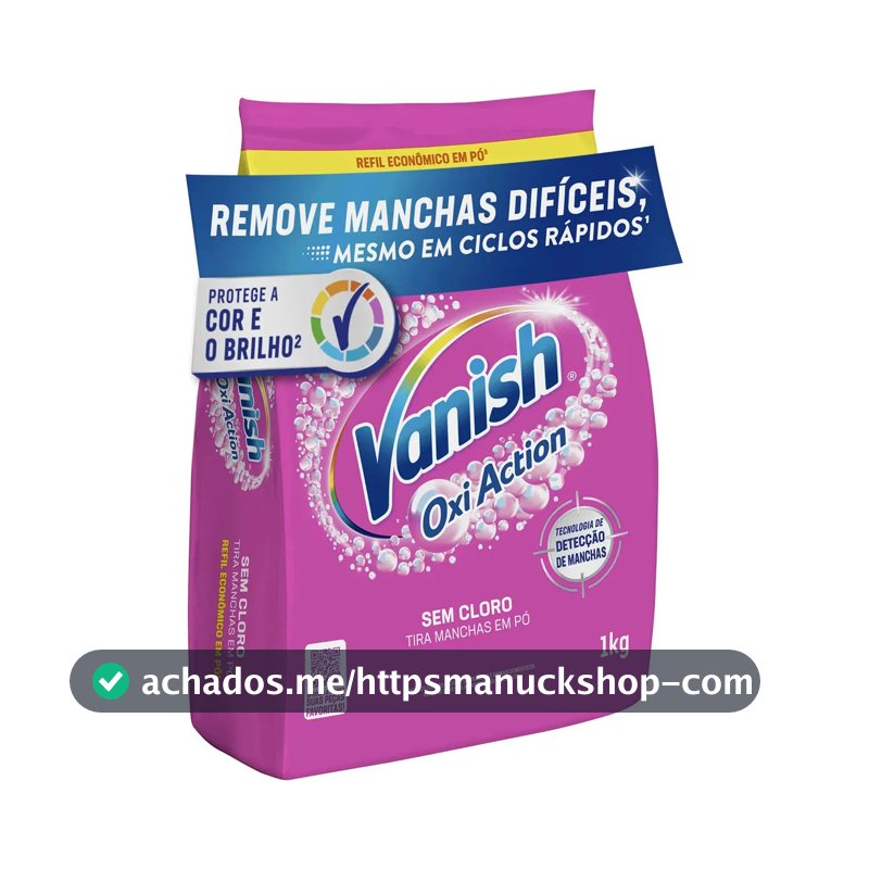 Tira Manchas em Pó Vanish Oxi Action Pink Refil 1kg para Roupas Coloridas, Sem Cloro, com Percarbonato, Remove Manchas Difíceis, Preserva as Cores e Deixa as Roupas Como Novas