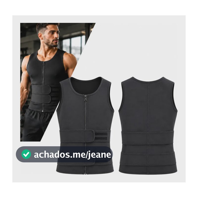 Colete Modelador Masculino Cinta Abdominal Com Zíper Preto Gg Xg (ate 110kg)
