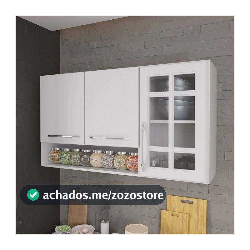 Armário Aéreo Modulado Vazado Com Vidro Fidelitá Viena 120cm 3 Portas Branco