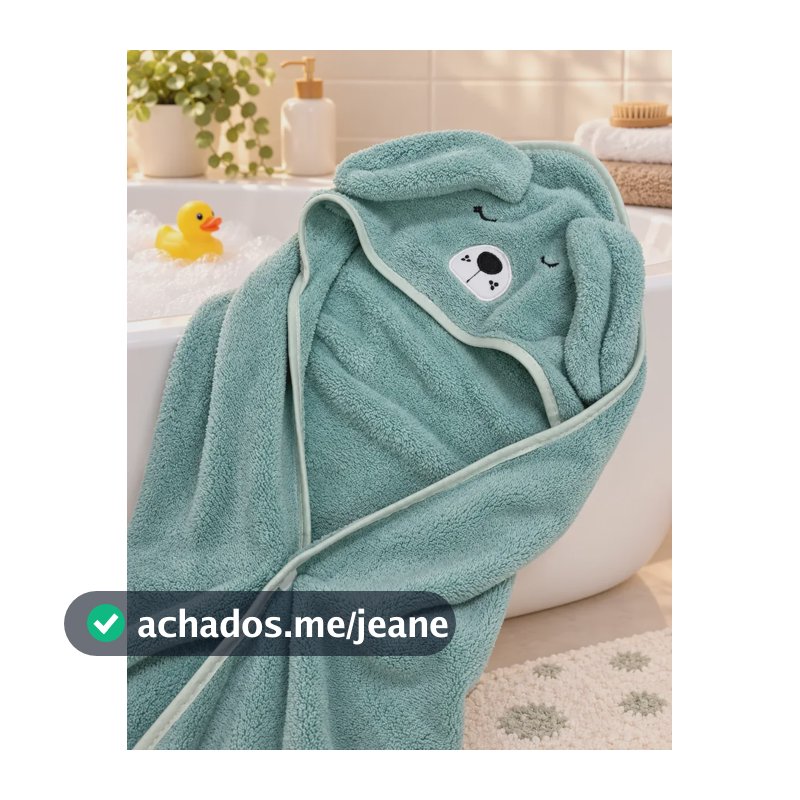 Toalha De Banho Bebê Infantil Com Capuz Grande Macia Fofinha Azul-claro