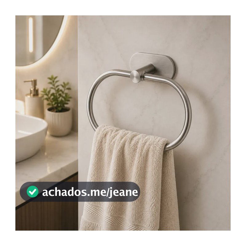 Porta Toalha Argola Inox Adesivo 3m Banheiro Premium Luxo Prateado