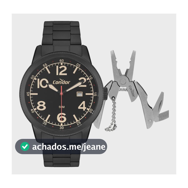 Kit Relógio e Alicate Masculino CO2115MXF/K4P Preto Condor